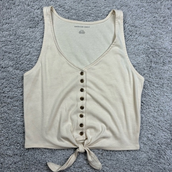 American Eagle Top Womens Small Tank V Neck Buttons Crop Belly Shirt Festival - Picture 1 of 4